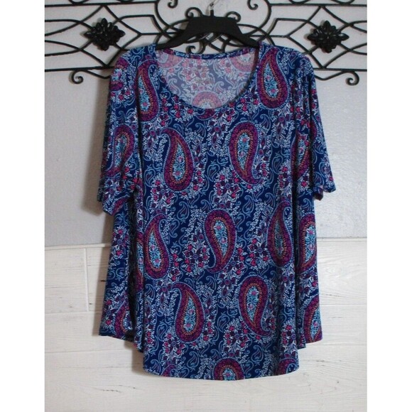 Chico's Tops - Chico's Knit Women's Top Size 2 Short Sleeve Multicolored Paisley Round Neck